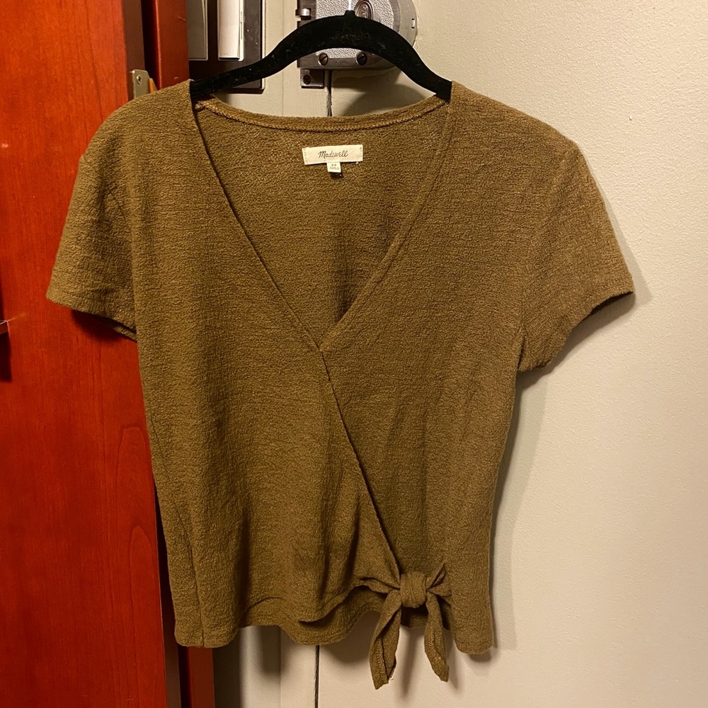 NWOT Madewell Texture & Thread Wrap Olive Green Tie Top